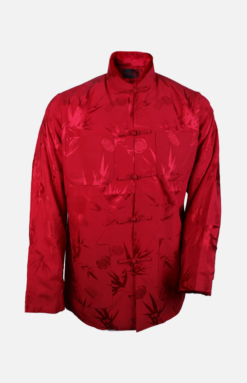 Silk Padded Jacket (Bamboo Leaves Pattern)-Red