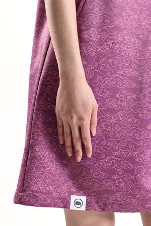 紫色印花女裝泡泡袖長衫