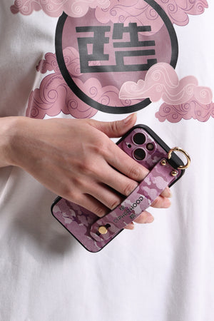 粉紅祥雲印花軟膠腕帶手機殼